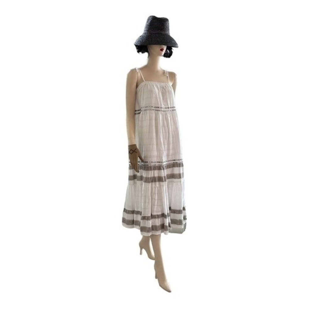 Rip Curl Vista Maxi Dress M White Grey Metallic Layered Cotton Spaghetti NWT - Picture 6 of 13